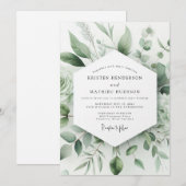 Invitation Mariage Minimaliste de Verdure Sauge (Devant / Derrière)