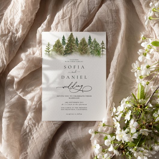Invitation Mariage minimaliste des pins d'hiver