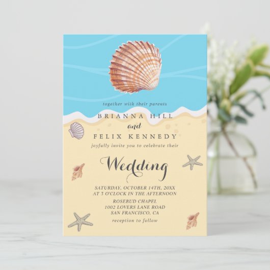 Invitation Mariage Minimaliste d'Été Océan Bleu (Debout devant)