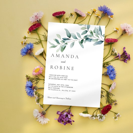 Invitation Mariage minimaliste d'eucalyptus