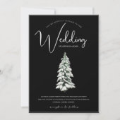 Invitation Mariage minimaliste d'hiver de pin enneigé noir (Devant)