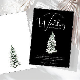 Invitation Mariage minimaliste d'hiver de pin enneigé noir
