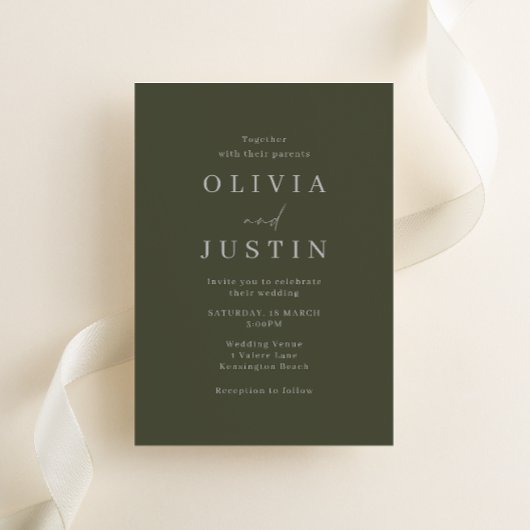 Invitation Mariage minimaliste d'olive moderne