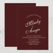Invitation Mariage minimaliste écriture Bourgogne profond (Devant / Derrière)