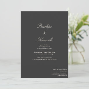 Invitation Mariage minimaliste écriture classique noir blanc