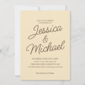 Invitation Mariage minimaliste écriture jaune marron (Devant)