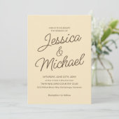 Invitation Mariage minimaliste écriture jaune marron (Debout devant)