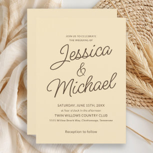 Invitation Mariage minimaliste écriture jaune marron 