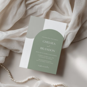 Invitation Mariage Minimaliste Élégant Bohème Arche Vert Saug