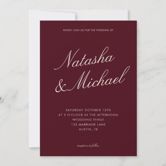 Invitation Mariage Minimaliste Élégant Bourgogne (Devant)