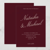 Invitation Mariage Minimaliste Élégant Bourgogne (Devant / Derrière)