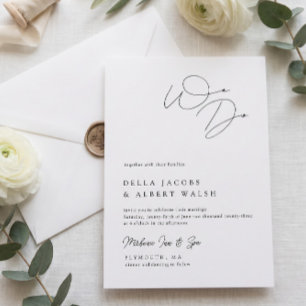 Invitation Mariage Minimaliste Élégant Calligraphie Noir Blan