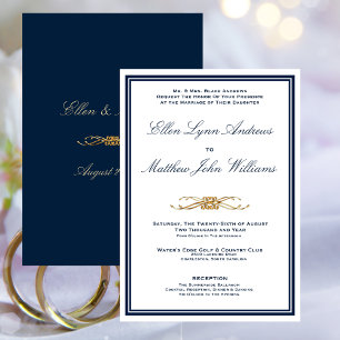Invitation Mariage minimaliste élegant de la marine et de l'o
