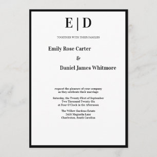 Invitation Mariage Minimaliste Élégant en Noir et Blanc