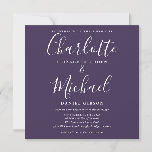 Invitation Mariage minimaliste élégant et violet (Devant)