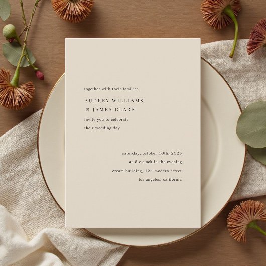 Invitation Mariage Minimaliste Élégant Simple Beige