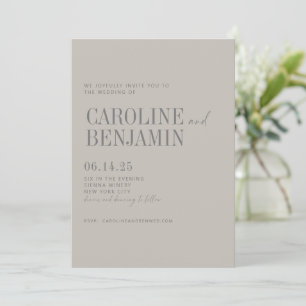 Invitation Mariage minimaliste Elegant Taupe Gris Script RSVP