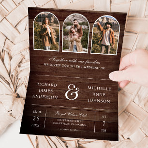 Invitation Mariage minimaliste en bois rustique avec code QR