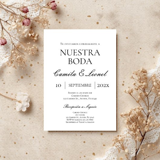 Invitation Mariage minimaliste en espagnol