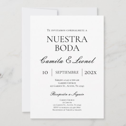 Invitation Mariage minimaliste en espagnol (Devant)