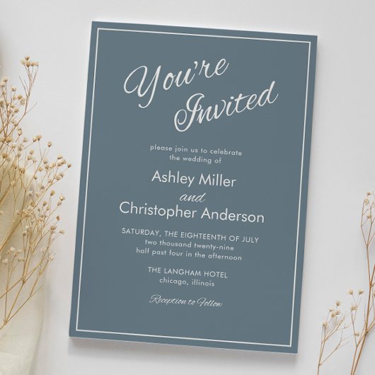 Invitation Mariage minimaliste en gris ardoise de script