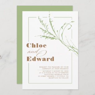 Invitation Mariage minimaliste en laiton Beige et Sage
