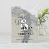 Invitation Mariage minimaliste en noir blanc (Debout devant)