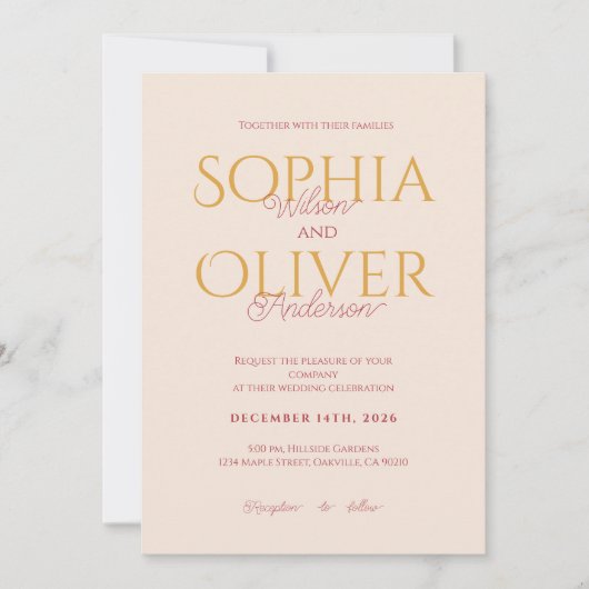 Invitation Mariage minimaliste en or (Devant)