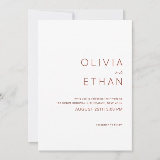 Invitation Mariage minimaliste en terre cuite (Devant)
