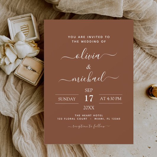 Invitation Mariage minimaliste en terre cuite Boho