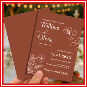 Invitation Mariage minimaliste en terre cuite brûlé Orange Bo