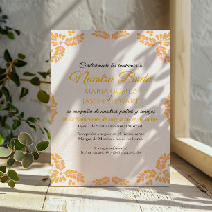 Invitation Mariage Minimaliste Espagnol à Motifs Floraux Jaun