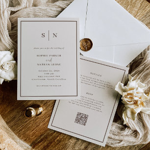 Invitation Mariage minimaliste et chic couleur blanc crème