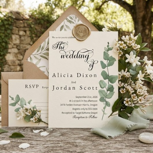 Invitation Mariage Minimaliste Eucalyptus et Verdure