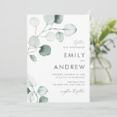 Invitation Mariage minimaliste Feuille Eucalyptus (Debout devant)