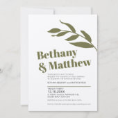 Invitation Mariage minimaliste feuille vert olive (Devant)