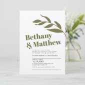 Invitation Mariage minimaliste feuille vert olive (Debout devant)