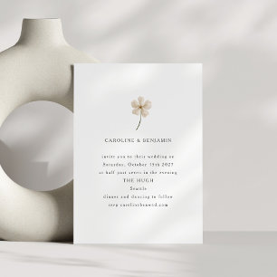 Invitation Mariage Minimaliste Fleur Sauvage Aquarelle Blanch