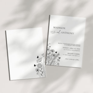 Invitation Mariage Minimaliste Fleur Sauvage Noir et Blanc