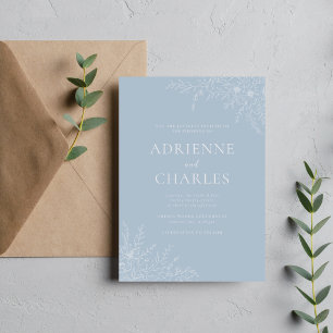 Invitation Mariage Minimaliste Fleurie 1 Bleu Glacé