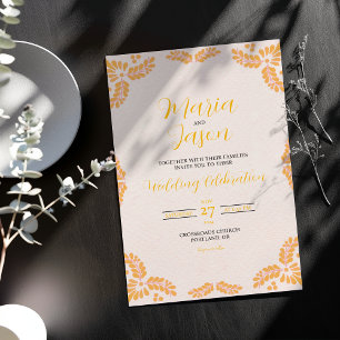 Invitation Mariage minimaliste floral jaune Talavera mexicain