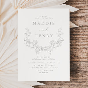 Invitation Mariage minimaliste floral ligne art sauge