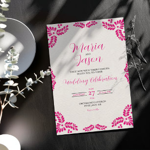 Invitation Mariage minimaliste floral rose Talavera mexicain