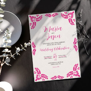 Invitation Mariage minimaliste floral rose Talavera mexicain