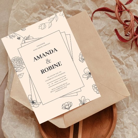 Invitation Mariage minimaliste floral simple à main