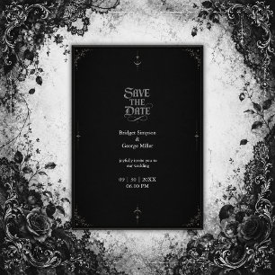 Invitation mariage minimaliste gothique noir Lune étoile