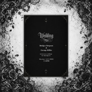 Invitation Mariage minimaliste gothique noir Lune Étoile
