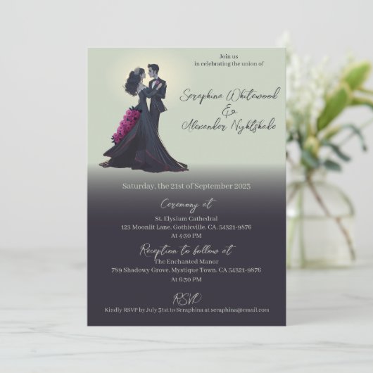 Invitation Mariage minimaliste gothique romantique (Debout devant)