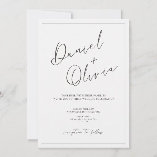 Invitation Mariage minimaliste gris (Devant)