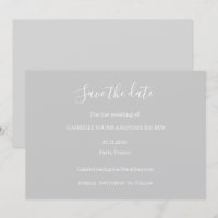 Mariage minimaliste gris et blanc pour annoncer la